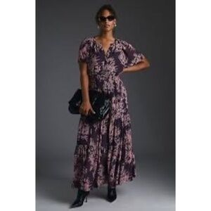Anthropologie The Somerset Maxi Floral Dress: Chiffon Edition Purple Pink